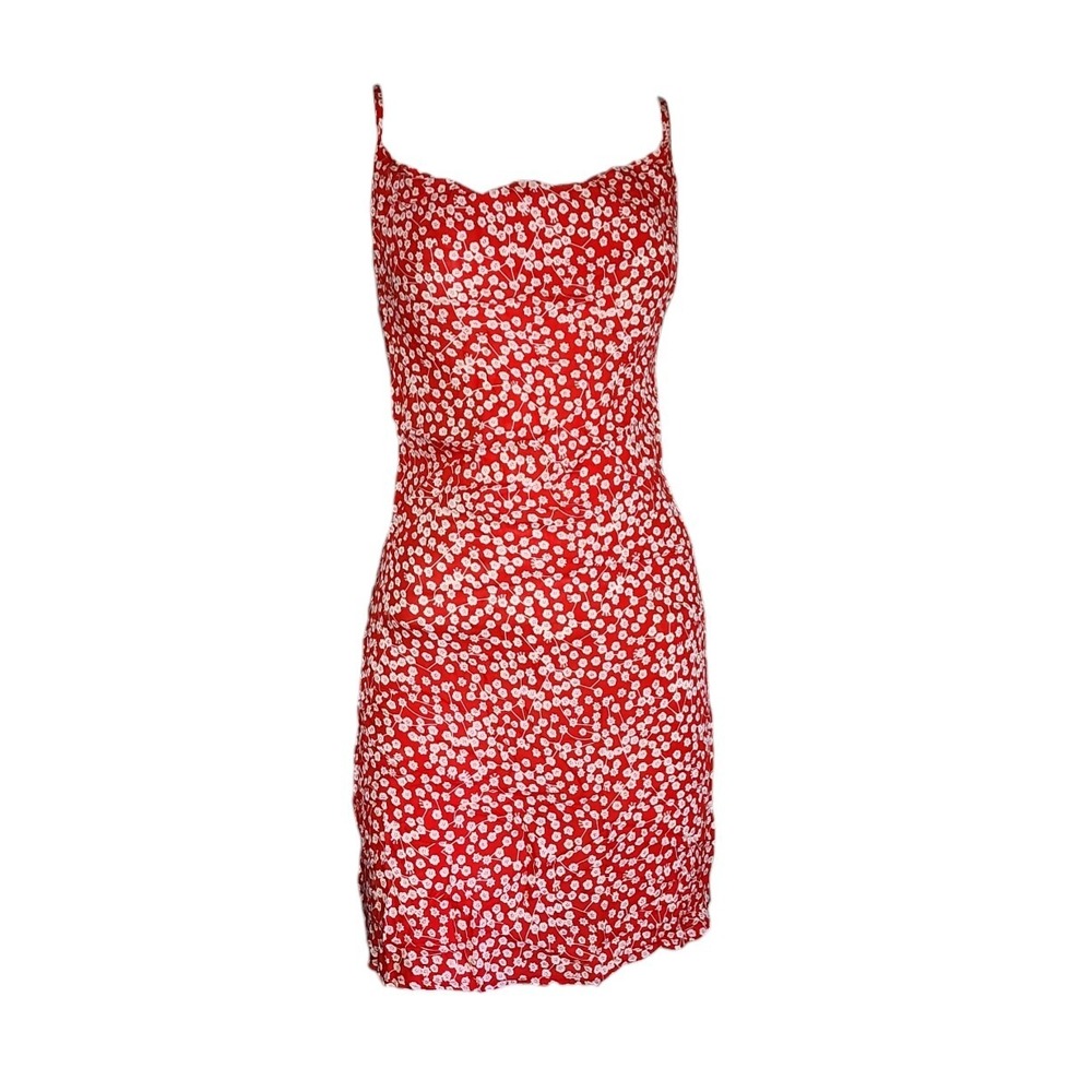 Zaful Dress Womens Small Red White Ditsy Floral Sleeveless Zip Back Stretchy